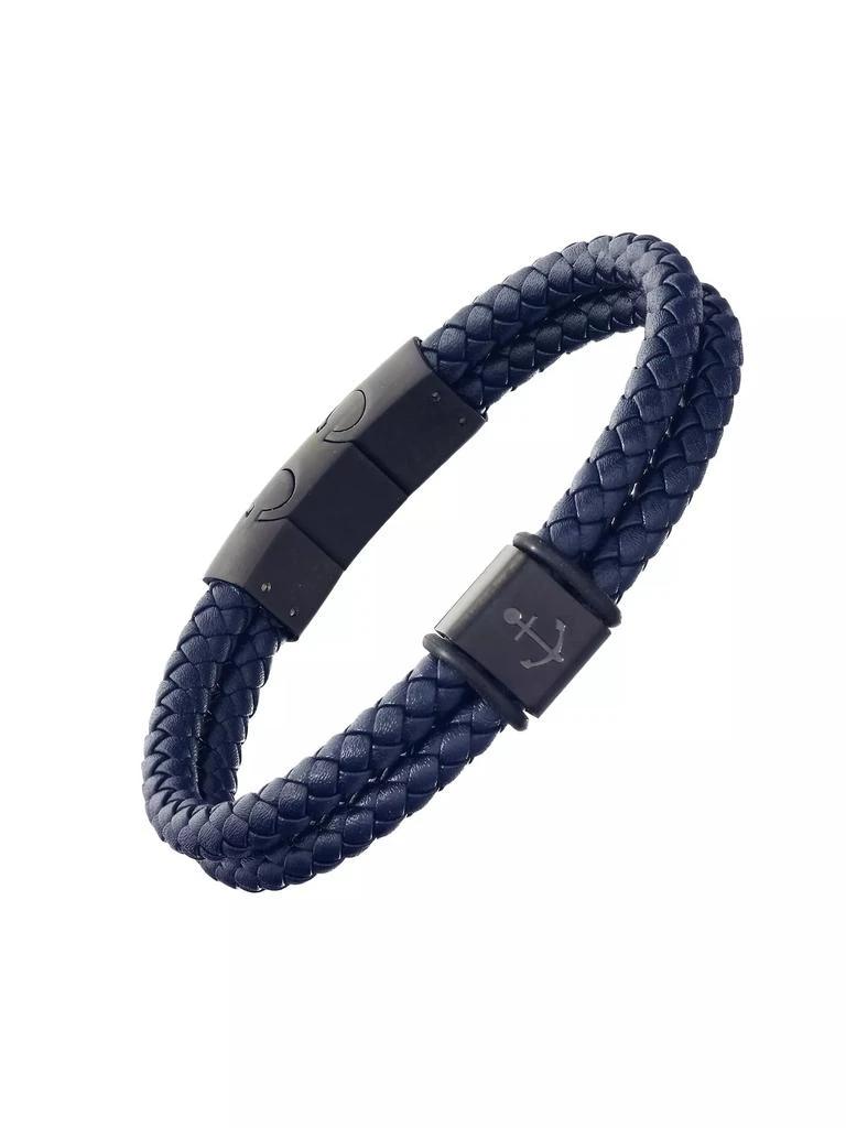 LINK UP Anchor Stainless Steel & Braided Leather Bracelet 1