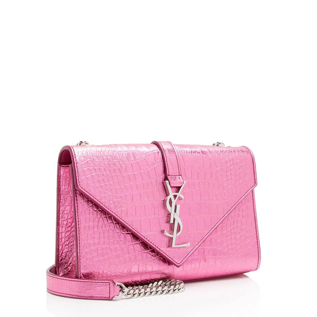 Yves Saint Laurent Metallic Croc Embossed Leather Monogram Small Envelope Bag 2