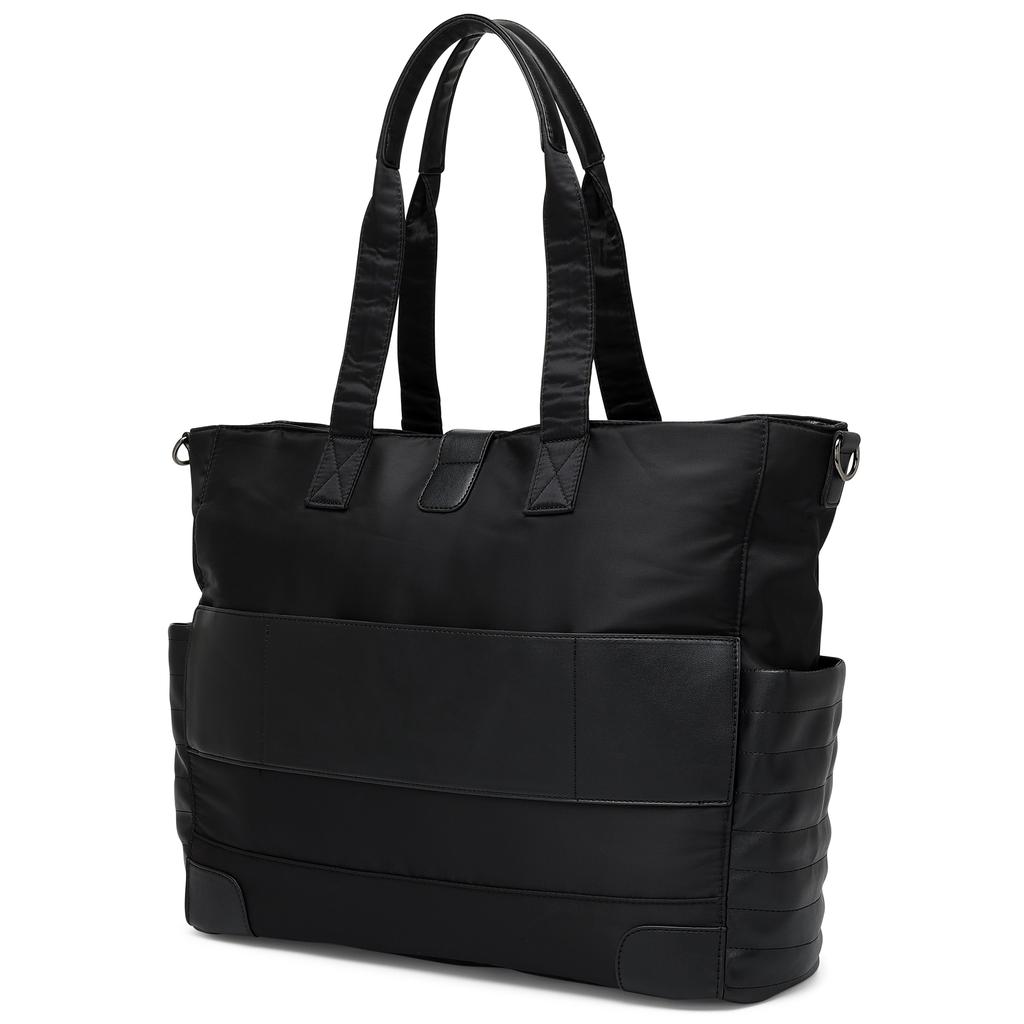 ELLE Voyage 25L Twill and Vegan Leather Weekender Tote Bag | Black