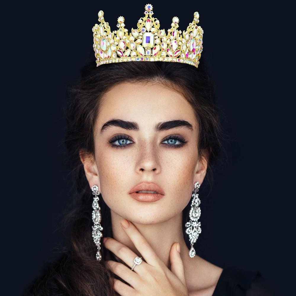 FASHNZFAB Multi Stone Cluster Crown Tiara