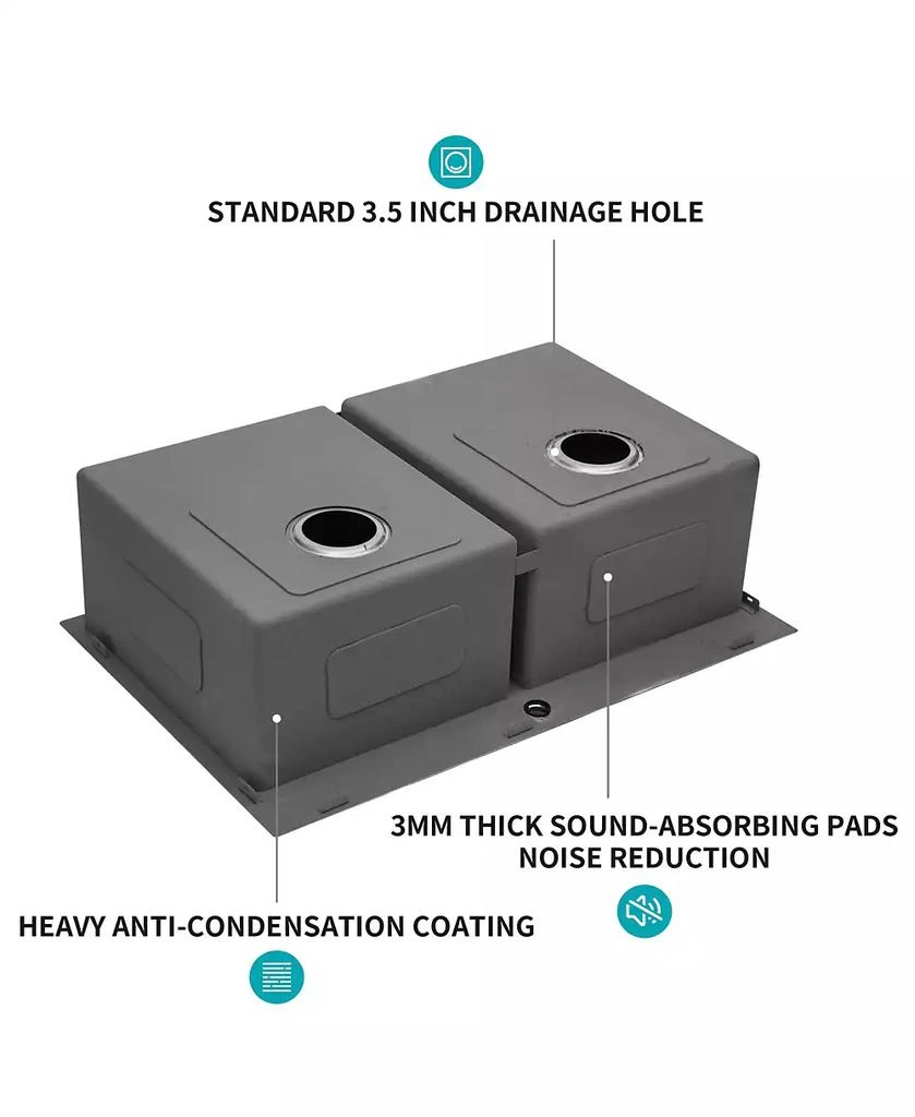 Flynama huluwat Double Bowl Kitchen Sink Drop In Stainless Steel 18 Gauge 50 and 50 7