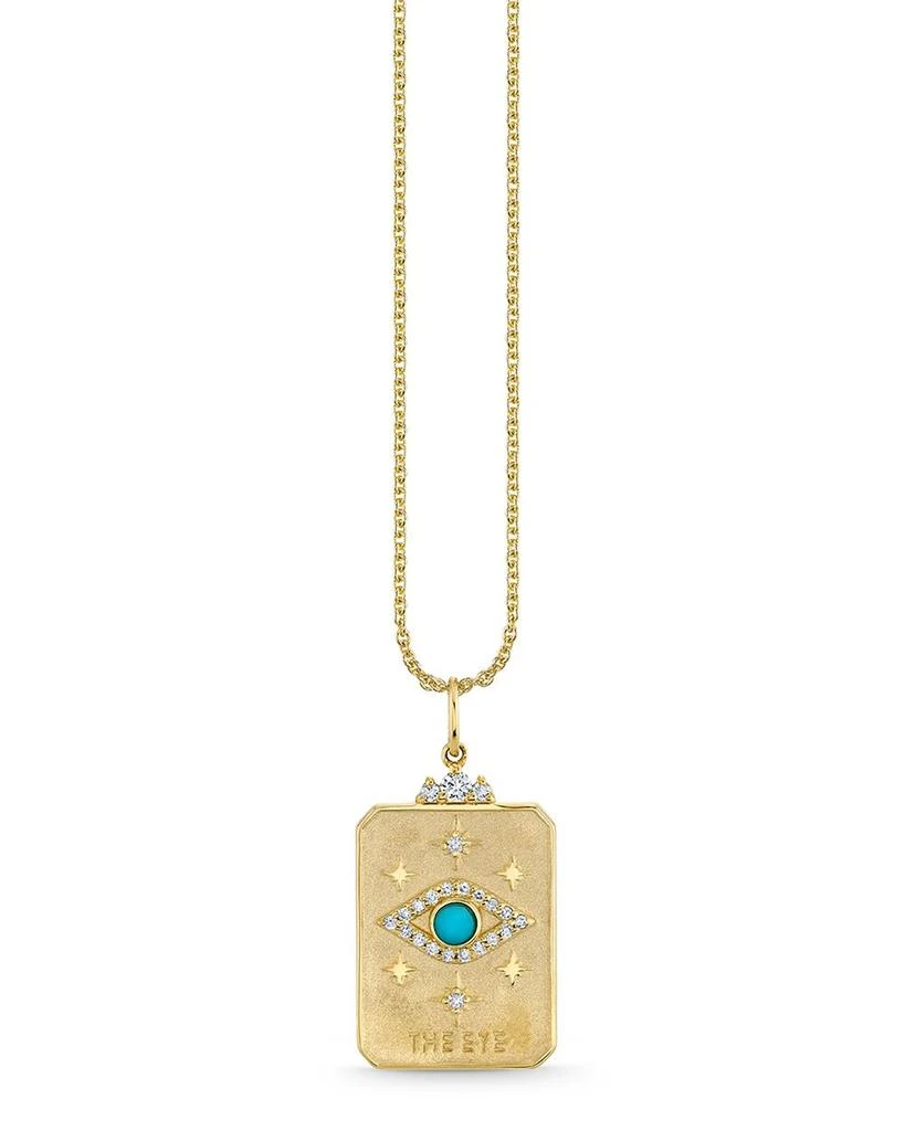 Sydney Evan 14K Yellow Gold Diamond 
Turquoise Eye Tarot Card Pendant Necklace, 16" 1
