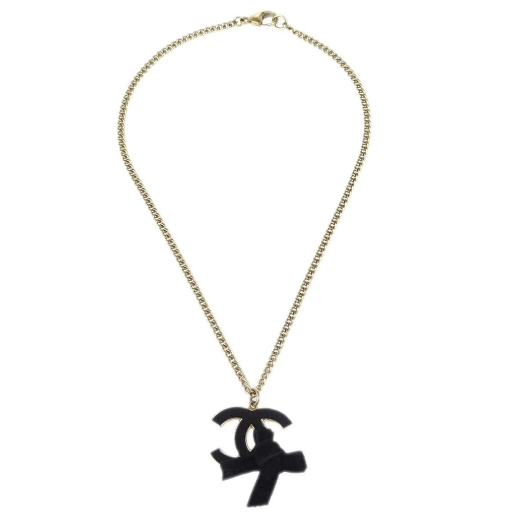 Chanel Cc Bow Chain Pendant Necklace Metal With Leather _Plated Necklace Jewelry (Pre-Owned)