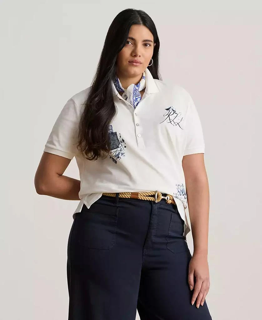 Ralph Lauren Plus Size Patchwork Piqué Polo Shirt 1