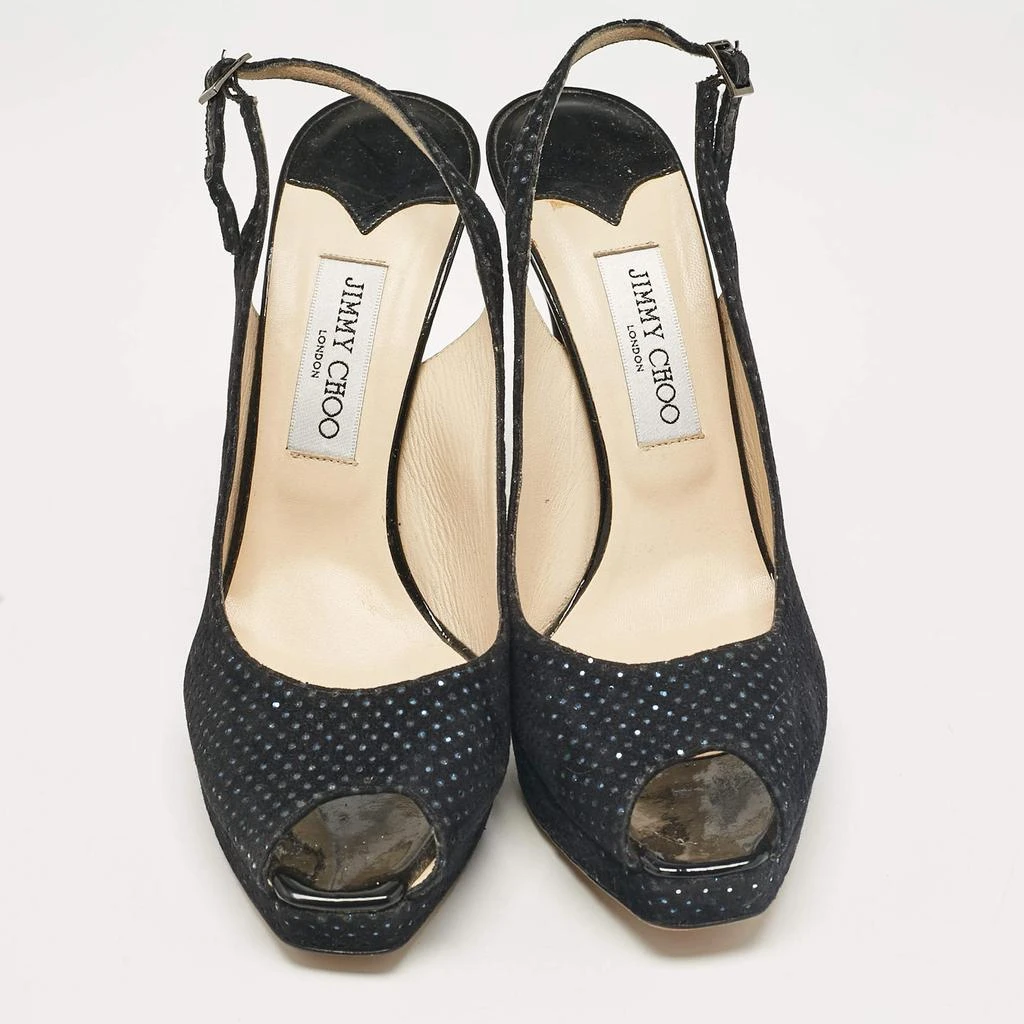 Jimmy Choo Jimmy Choo Black Embellished Suede Peep Toe Platorm Slingback Pumps Size 41 3