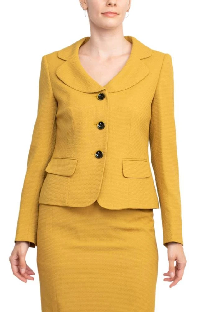 TRUEDAMES Notched Collar 3 Button Flap Pocket Square Texture Jacket With Zipper Back Skimmer Skirt (Two Piece) 2