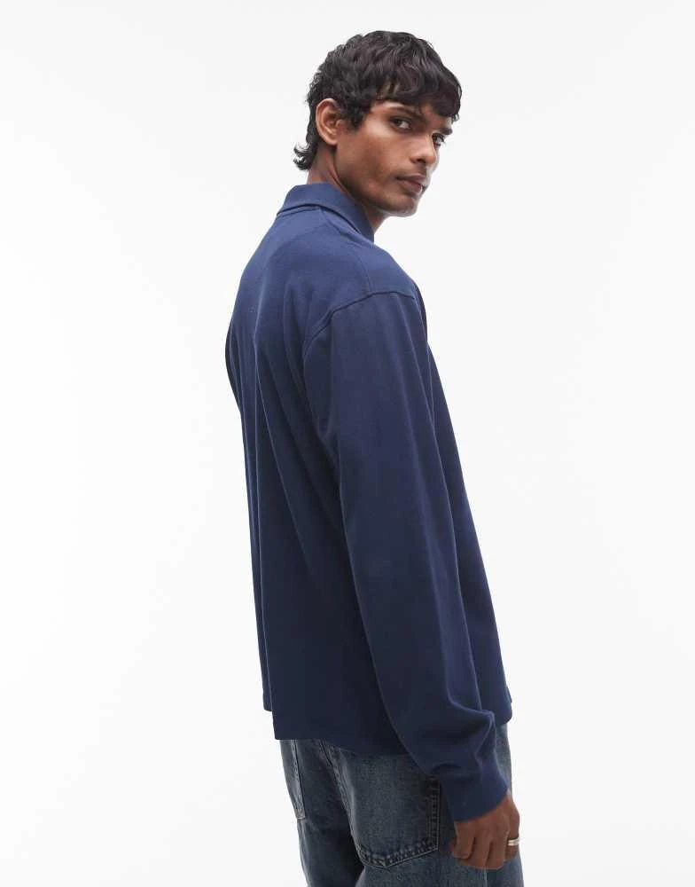 Topman Topman long sleeve polo in washed navy 4