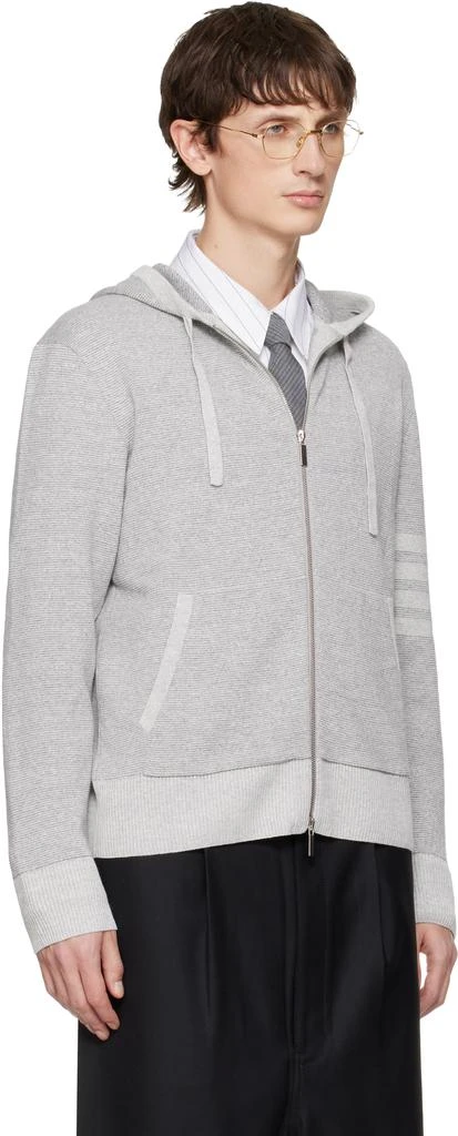 Thom Browne Gray Textured Striped Stitch 4-Bar Relaxed Fit Hoodie 2