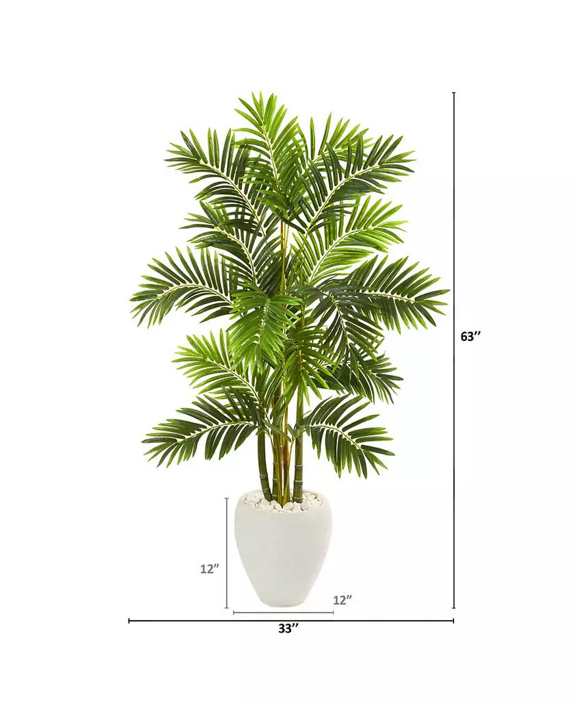 NEARLY NATURAL 63" Areca Palm Artificial Tree in White Planter