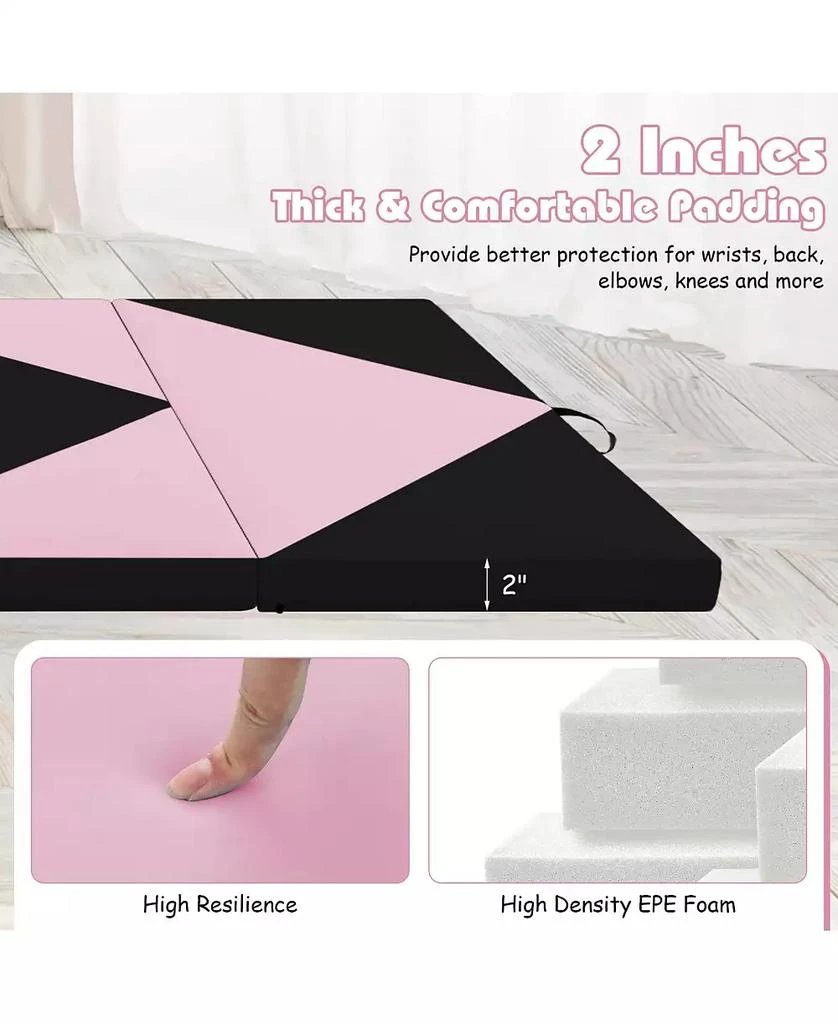 GOUUN 8 Feet PU Leather Folding Gymnastics Mat with Hook and Loop Fasteners-Black 
Pink 3
