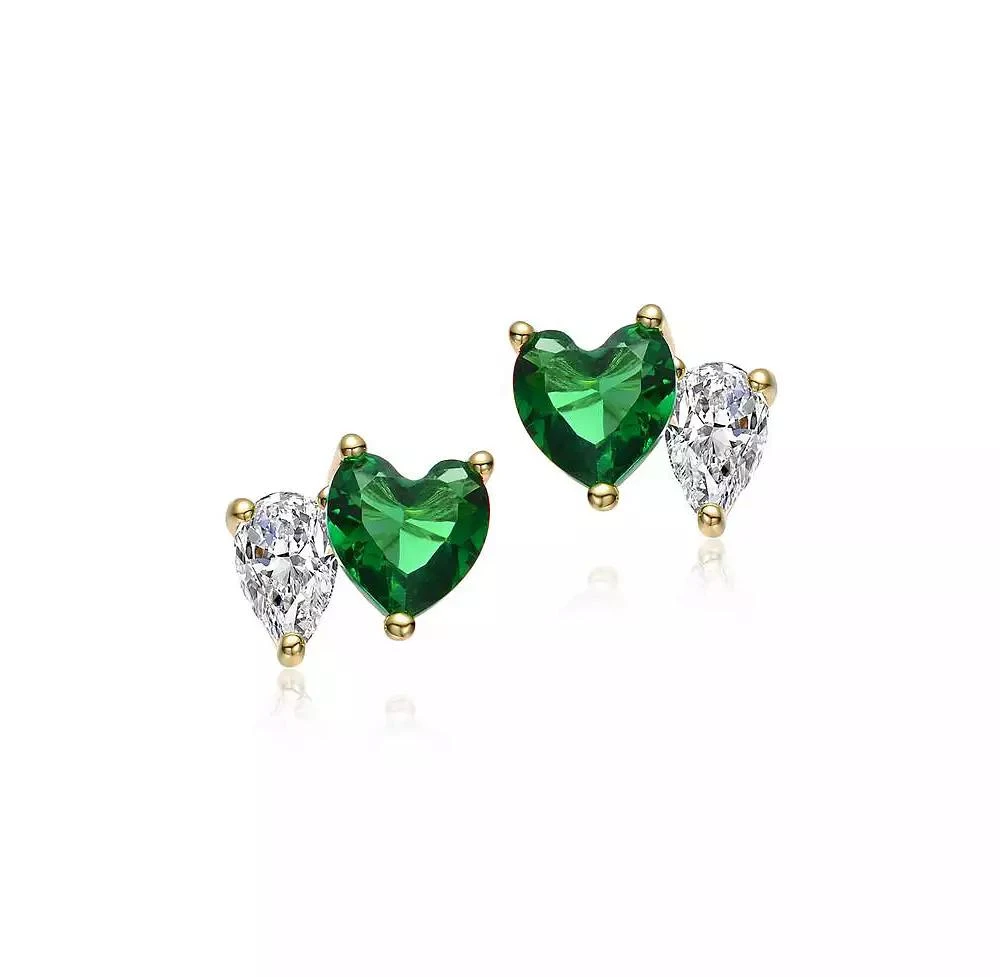 Genevive Sparkling 14K Gold Plated Green 
Clear CZ Stud Earrings 2