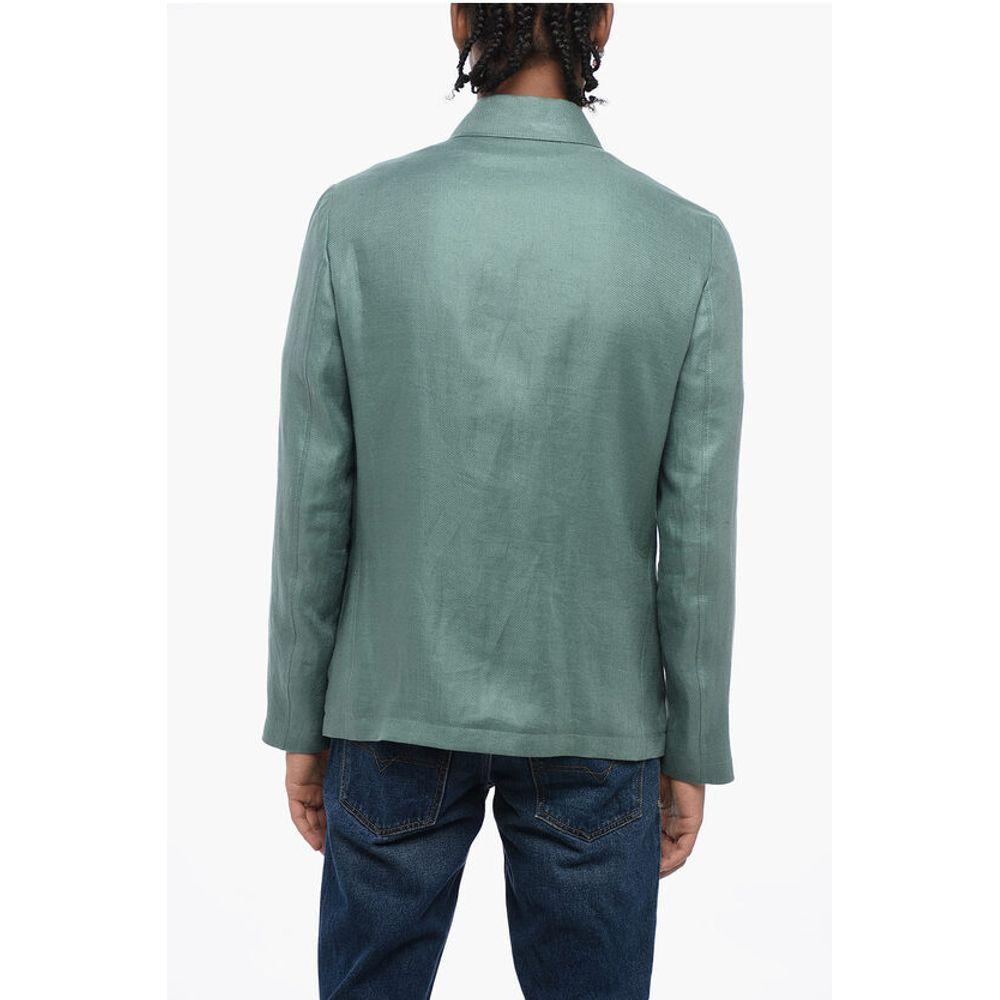 Corneliani CC COLLECTION Half-lined Flax Blazer with Standard Men's Collar