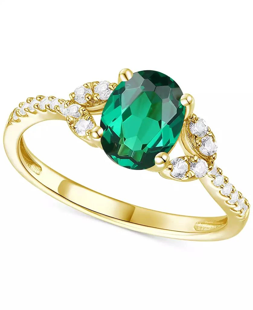 Macy's Lab-Grown Emerald (1 ct. t.w.) & Lab-Grown White Sapphire (1/4 ct. t.w.) Ring in 14k Gold-Plated Sterling Silver 1