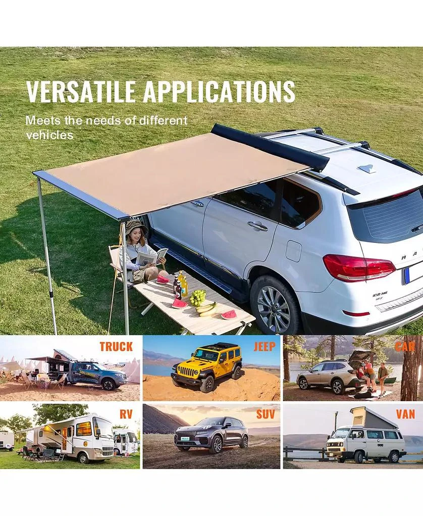Mecale Car Side Awning, 6.6
 x 8.2
 Shade Coverage Vehicle Awning, PU3000mm UV50+ Retractable Awning with Storage Bag, Height Adjustable 10