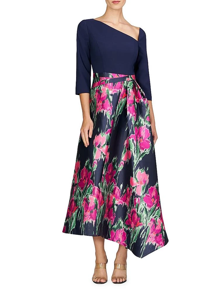 Kay Unger Giovana Floral Mikado Midi-Dress 2