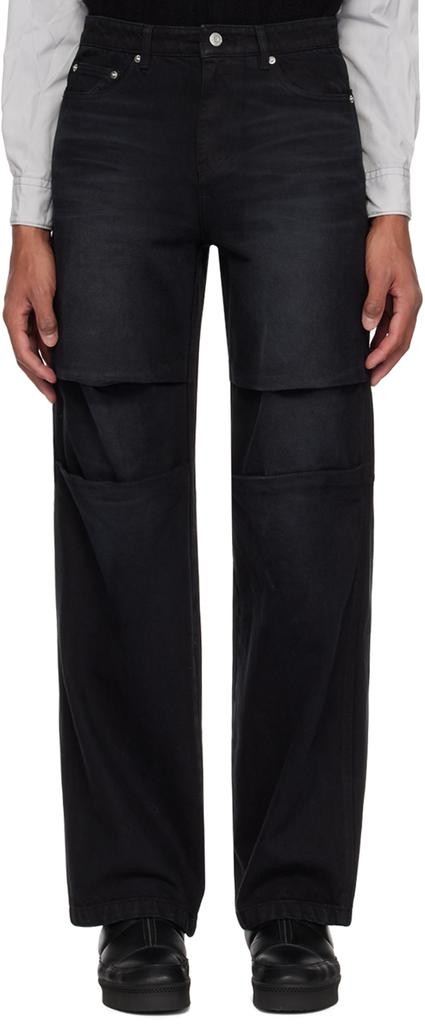 Black Wide-Leg Denim Trousers