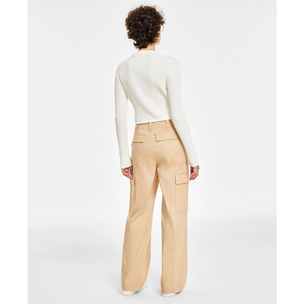 Calvin Klein Jeans Women's Cotton Logo Cropped Long Sleeve High Crew Neck Top 6