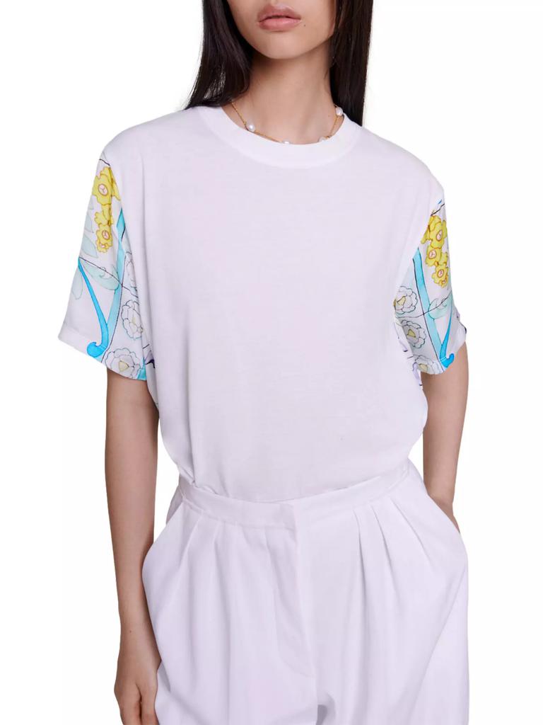 Maje Dual-Material Print T-Shirt