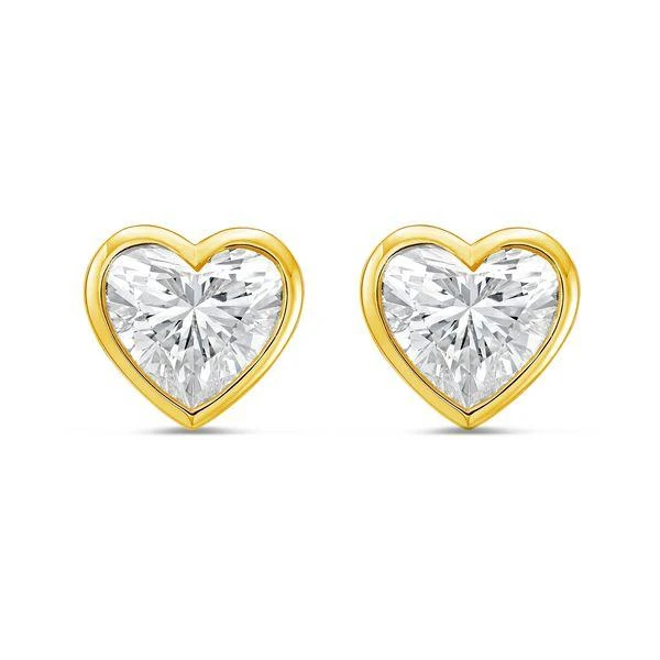 Diana M Jewels 14KT YELLOW GOLD LAB GROWN heart shape STUDS IN A BEZEL SETTING WEIGHING 2.50 CTS TW