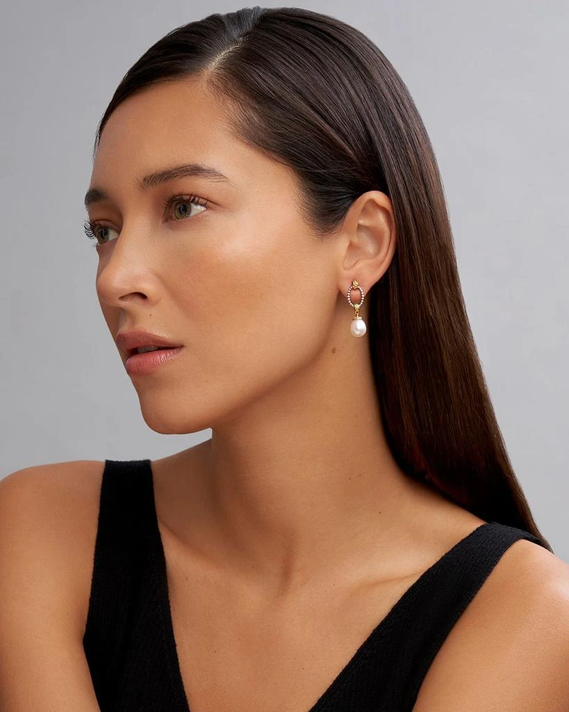 LAGOS 18k Gold & Sterling Silver Two Tone Cultured Pearl Oval Drop Earrings 2