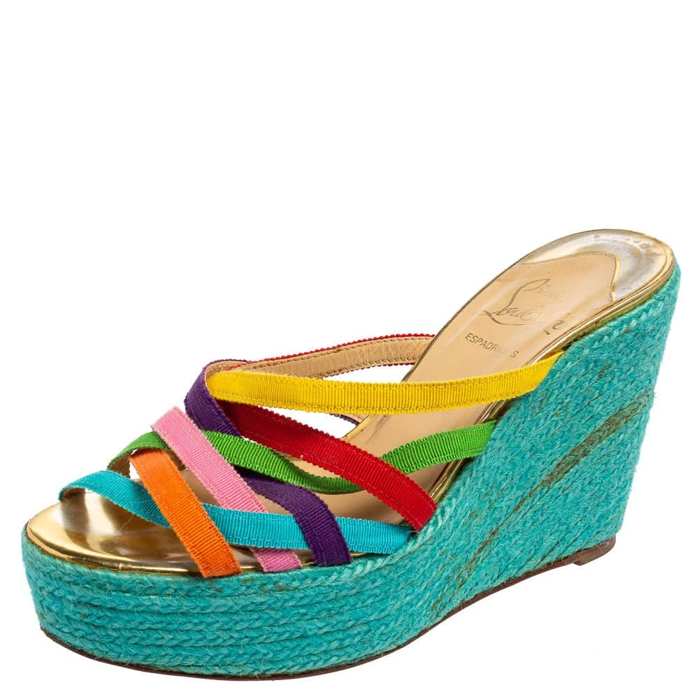 Christian Louboutin Christian Louboutin Multicolor Fabric Crepon Espadrille Wedge Sandals Size 37 1