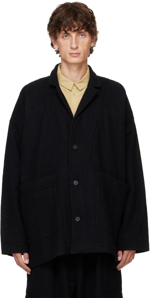Jan-Jan Van Essche Black O-Project Teddy Wool Twill Blazer