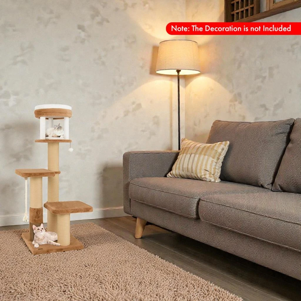 Hivvago Elevated 65" Feline Activity Tree Featuring Groomer and Detachable Sleeping Pad 2