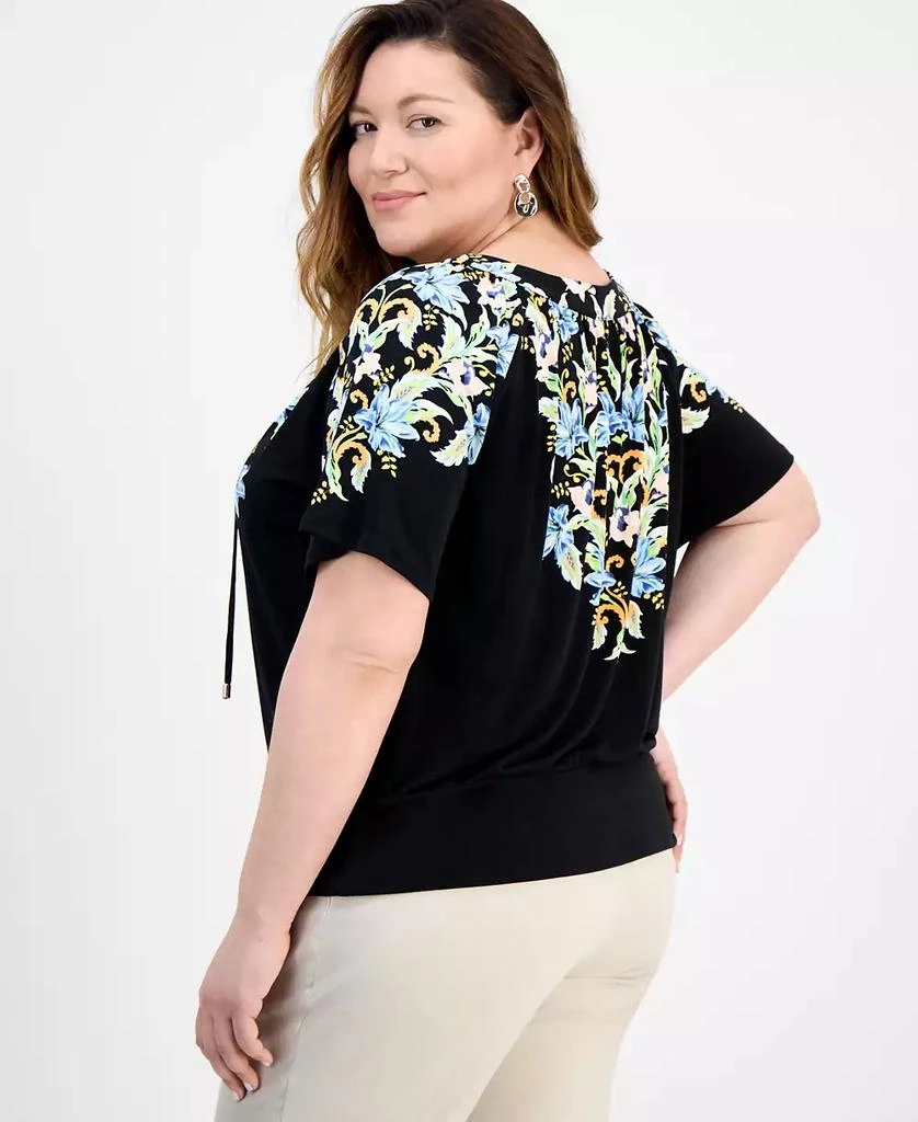 JM Collection Plus Size Printed Tie  Split Neck Top, Exclusively at Macy's 2