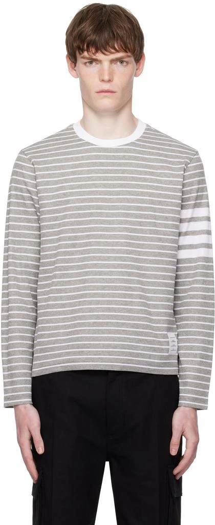 Thom Browne Gray
White Milano 4-Bar Long Sleeve T-shirt 1