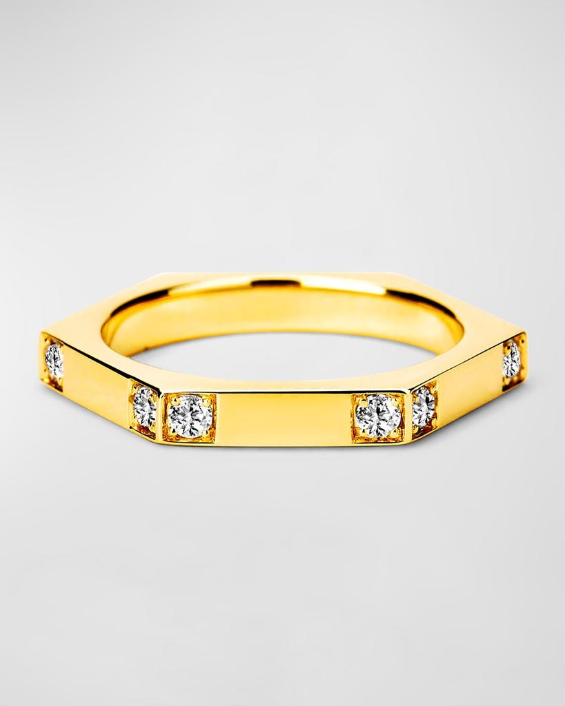 Syna 18K Yellow Gold Hex Band with Diamonds, Size 6.5