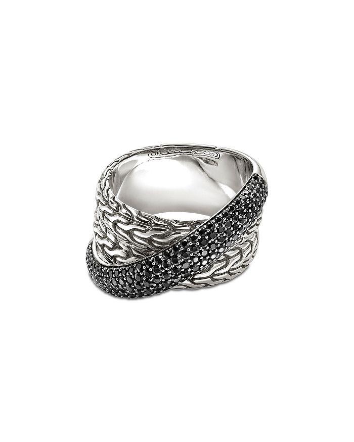 John Hardy JH Essentials Sterling Silver Black Sapphire Pavé Crossover Ring
