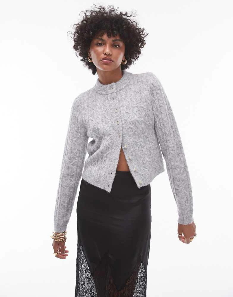 Topshop Topshop knitted cable micro cardi in grey 1