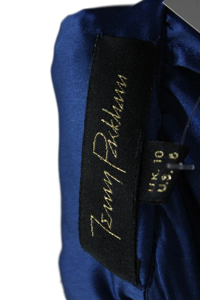 Jenny Packham Womens Silk Embroidered Sequined Ruched Jumpsuit Blue 6