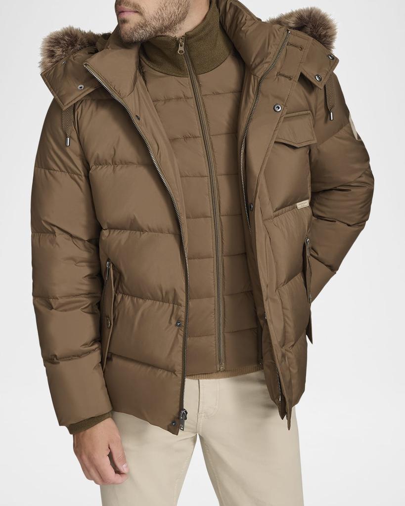 Andrew Marc Men's Down Jacket with Faux Fox Fur