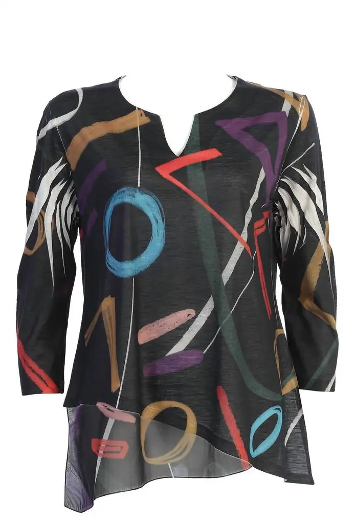 Jess & Jane Jess & Jane - Women's Highlight Slit V-neck Chiffon Contrast Top