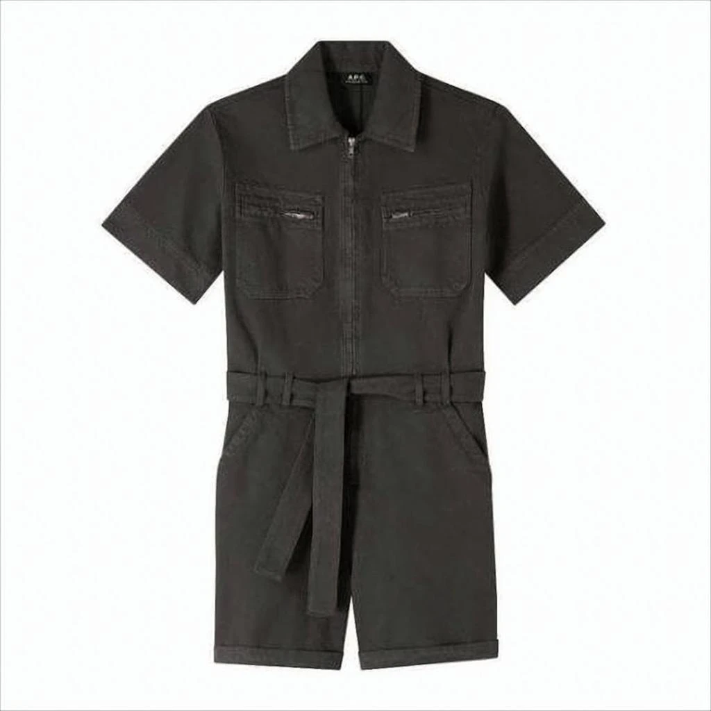A.P.C. Black Short-Sleeved Jumpsuit with Zippered Pockets