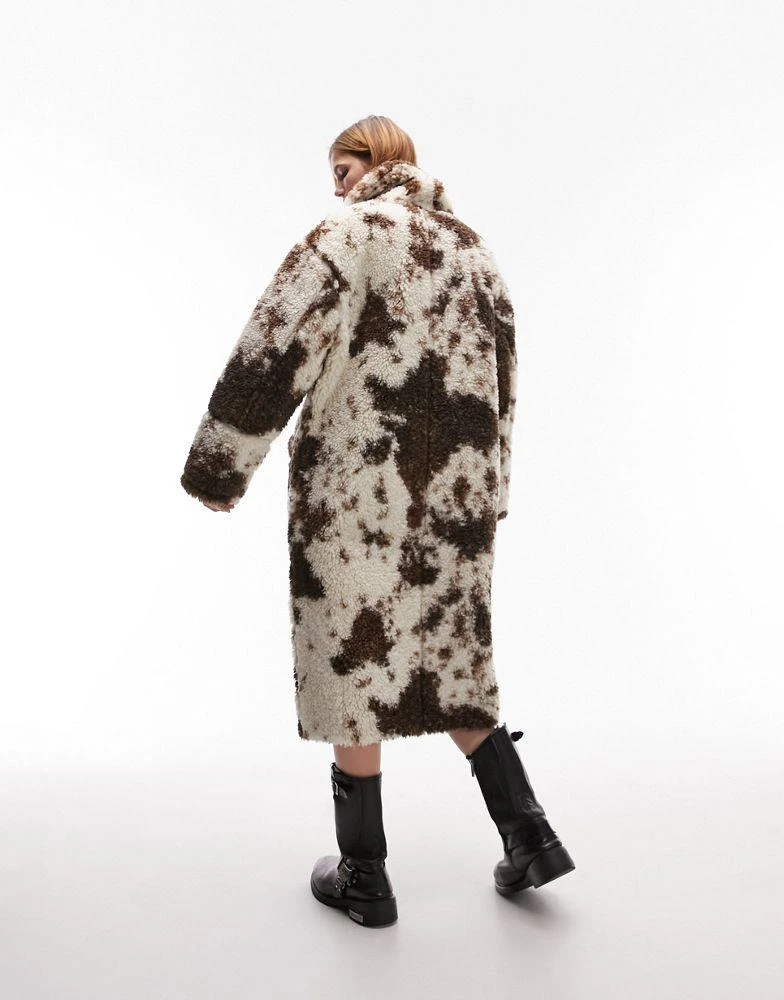 Topshop Topshop borg reversible belted coat in animal print 3