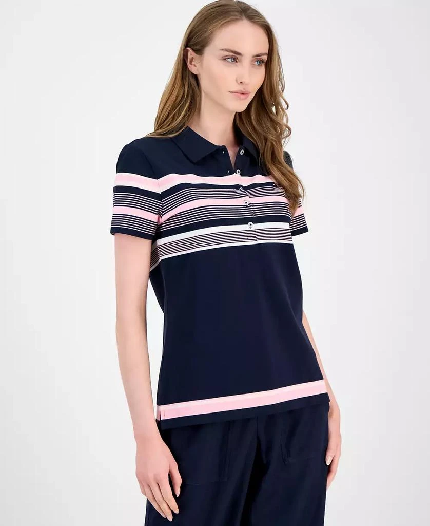 Tommy Hilfiger Women
s Striped Piqué Short-Sleeve Polo Shirt