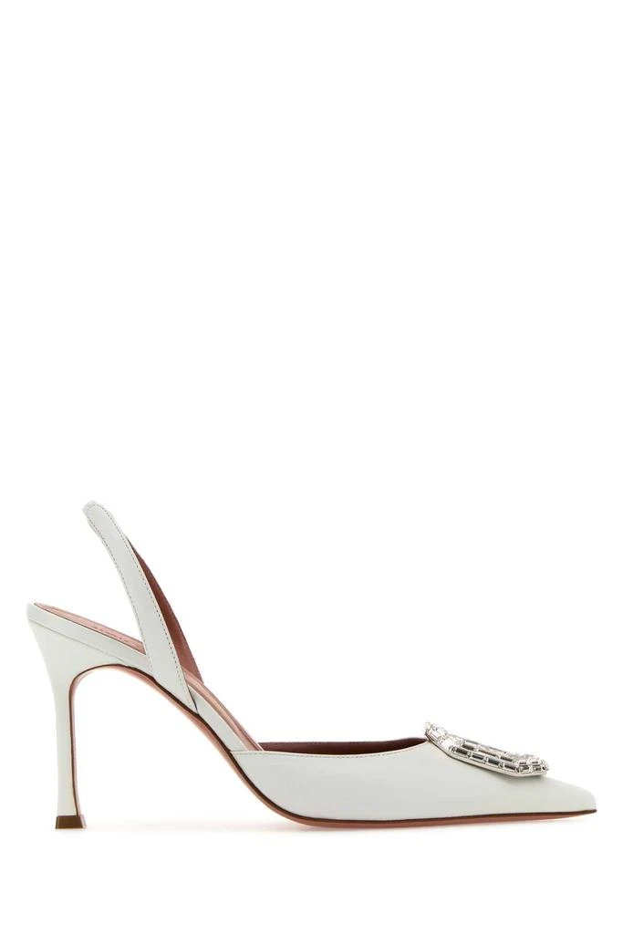 Amina Muaddi White Nappa Leather Camelia Pumps 1