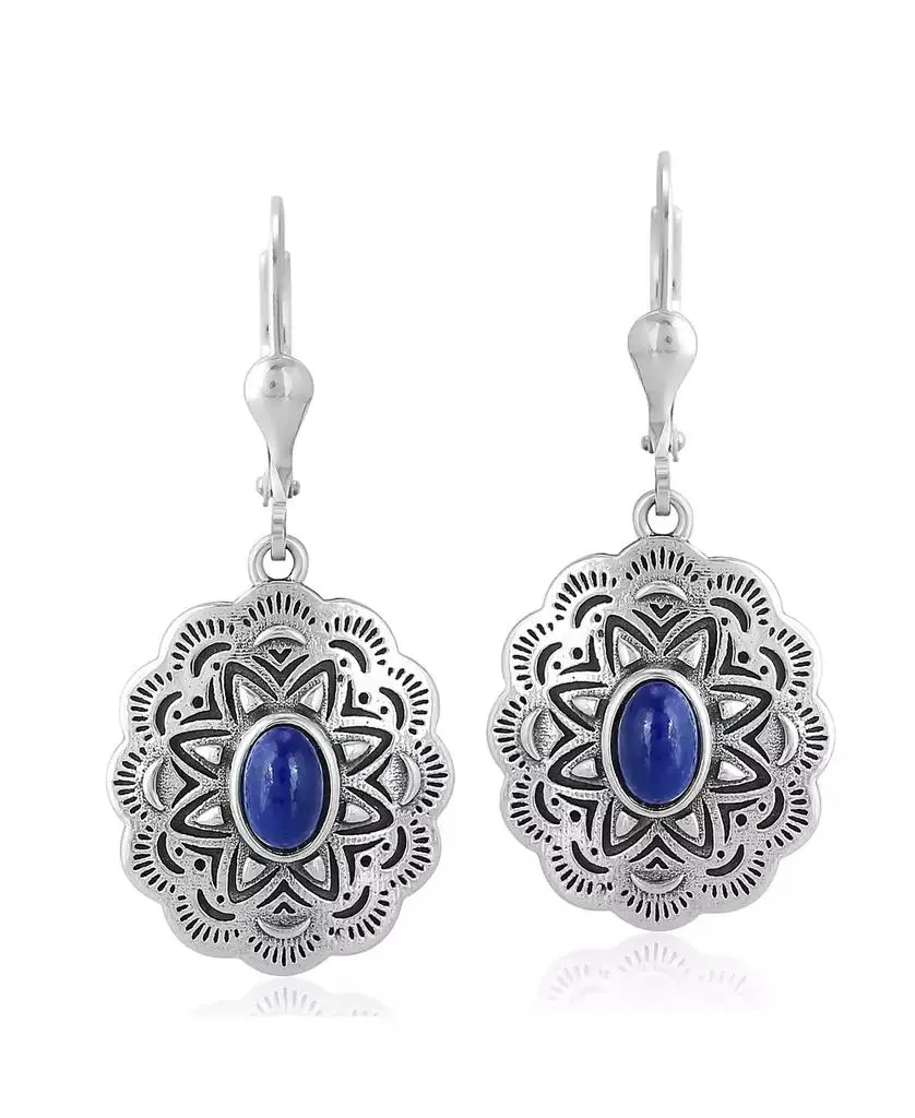 American West Jewelry Sterling Silver and Lapis Lazuli Gemstone Concha Lever Back Earrings