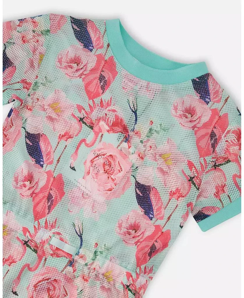 Deux par Deux Girl Mesh Beach Dress Blue Flamingo Print - Toddler|Child 3