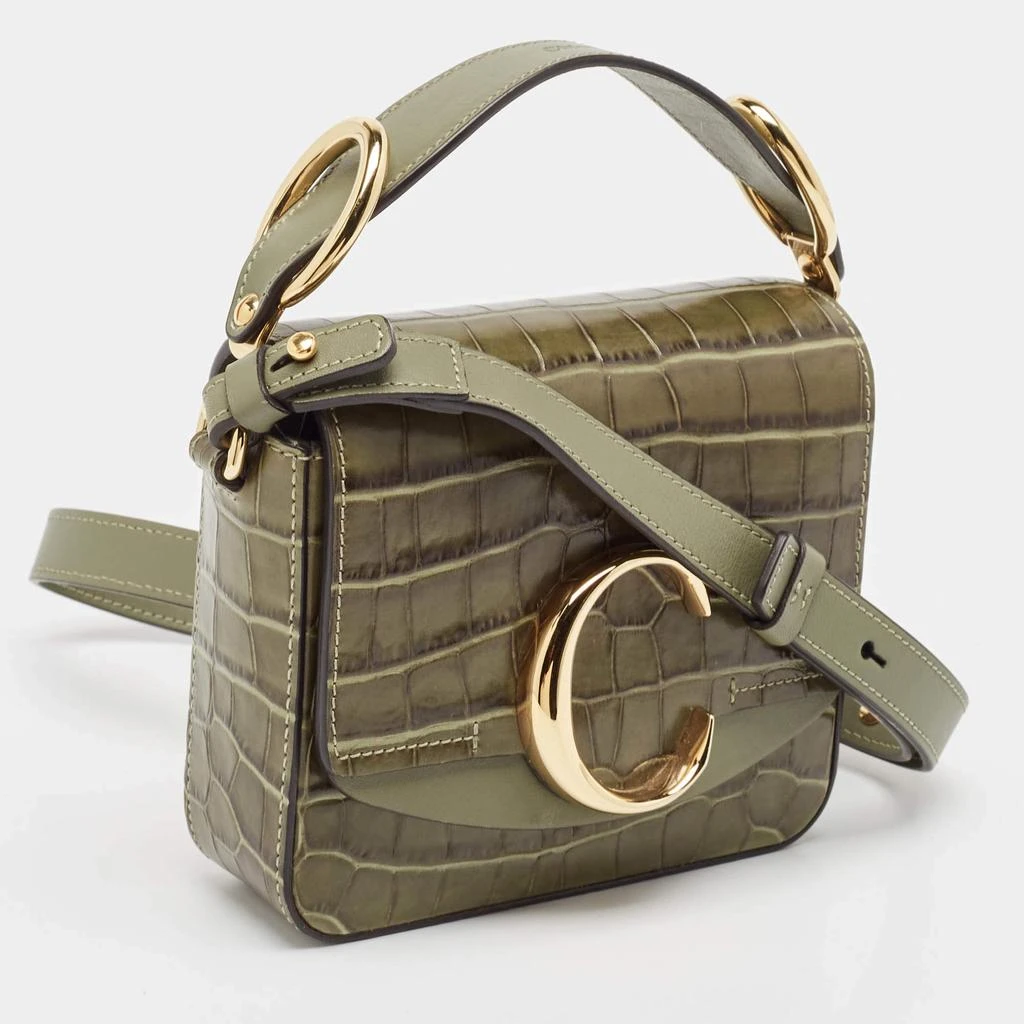 Chloé Chloé Two Tone Green Croc Embossed Leather Mini C Top Handle Bag 3