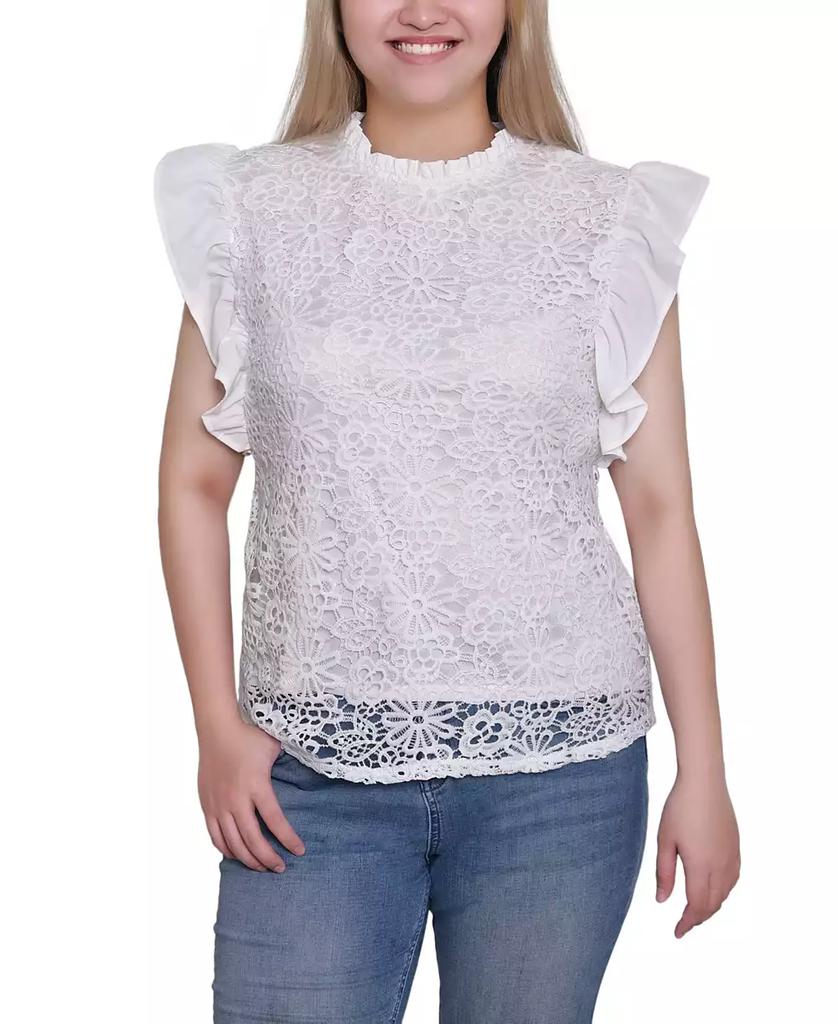 NY Collection Petite Flutter Sleeve Lace Top