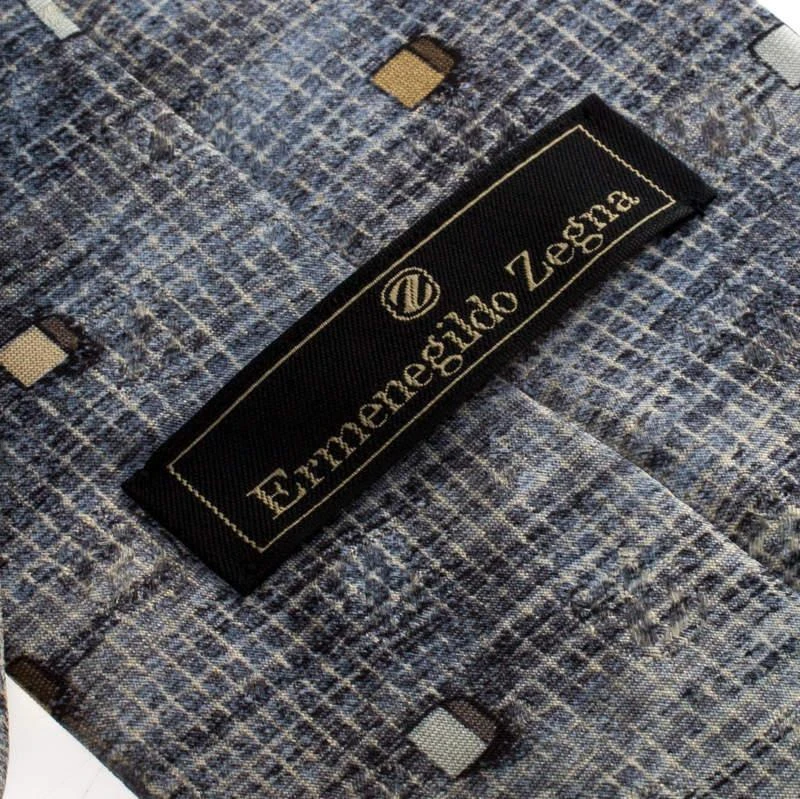 Zegna Ermenegildo Zegna Vintage Grey Cube Print Silk Tie 5