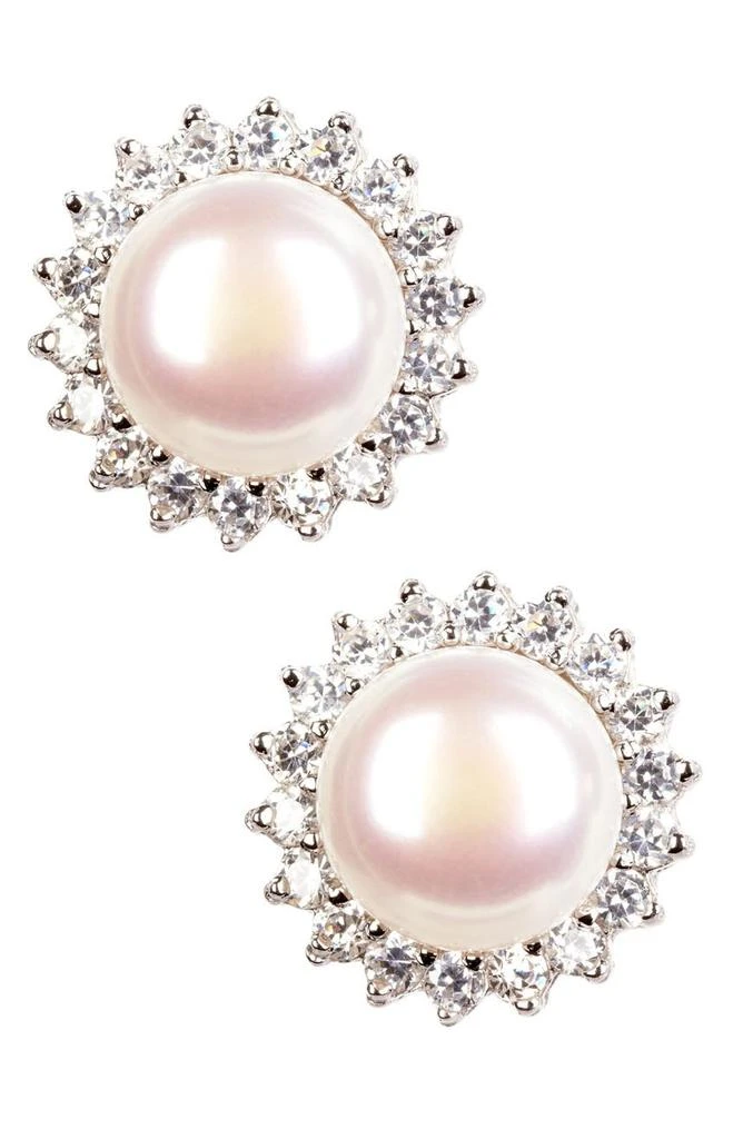 SPLENDID PEARLS 8.5-9mm White Freshwater Pearl & CZ Halo Pendant Necklace & Stud Earrings Set 2