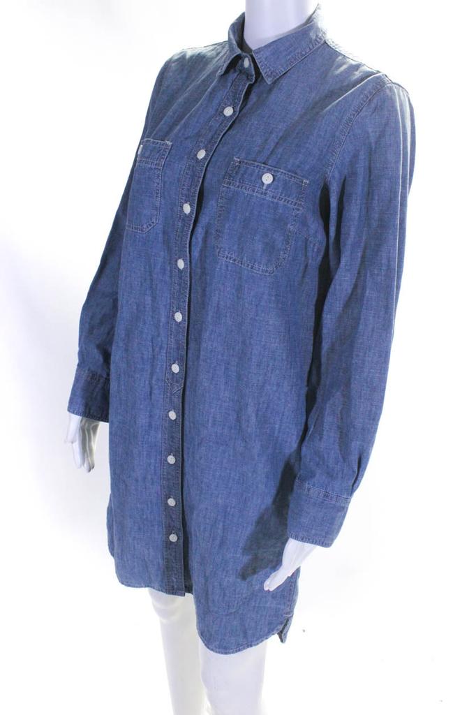 J. Crew J Crew Womens Long Sleeve Denim Mini Button Up Shirt Dress Blue