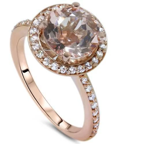 Pompeii3 2ct Morganite & Diamond Halo Vintage Antique Engagement Ring 14K Rose Gold 2
