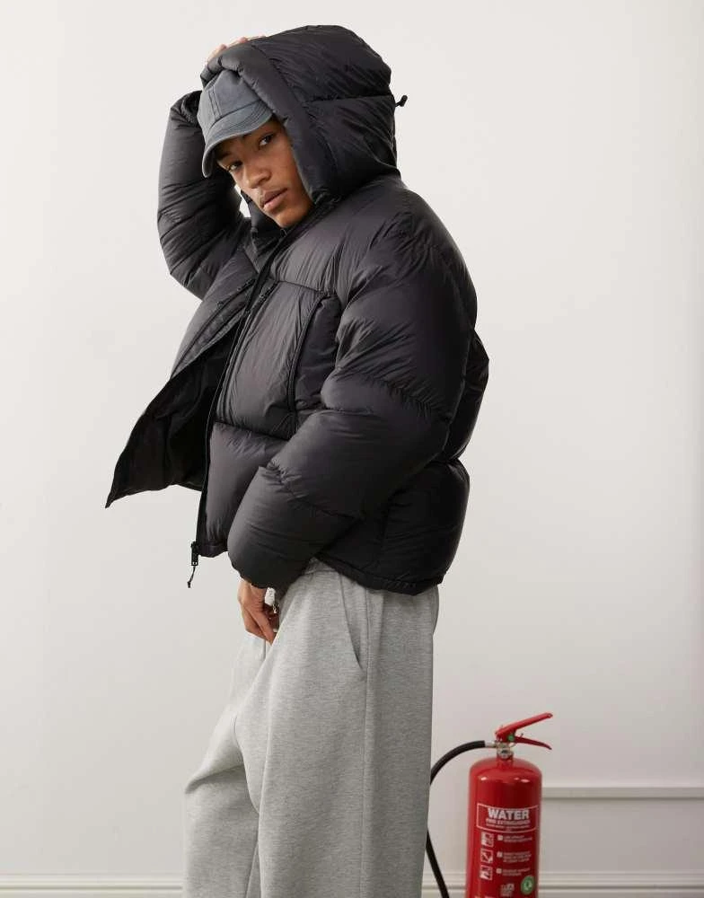 Weekday Weekday down hooded puffer coat with zip pockets in black 1
