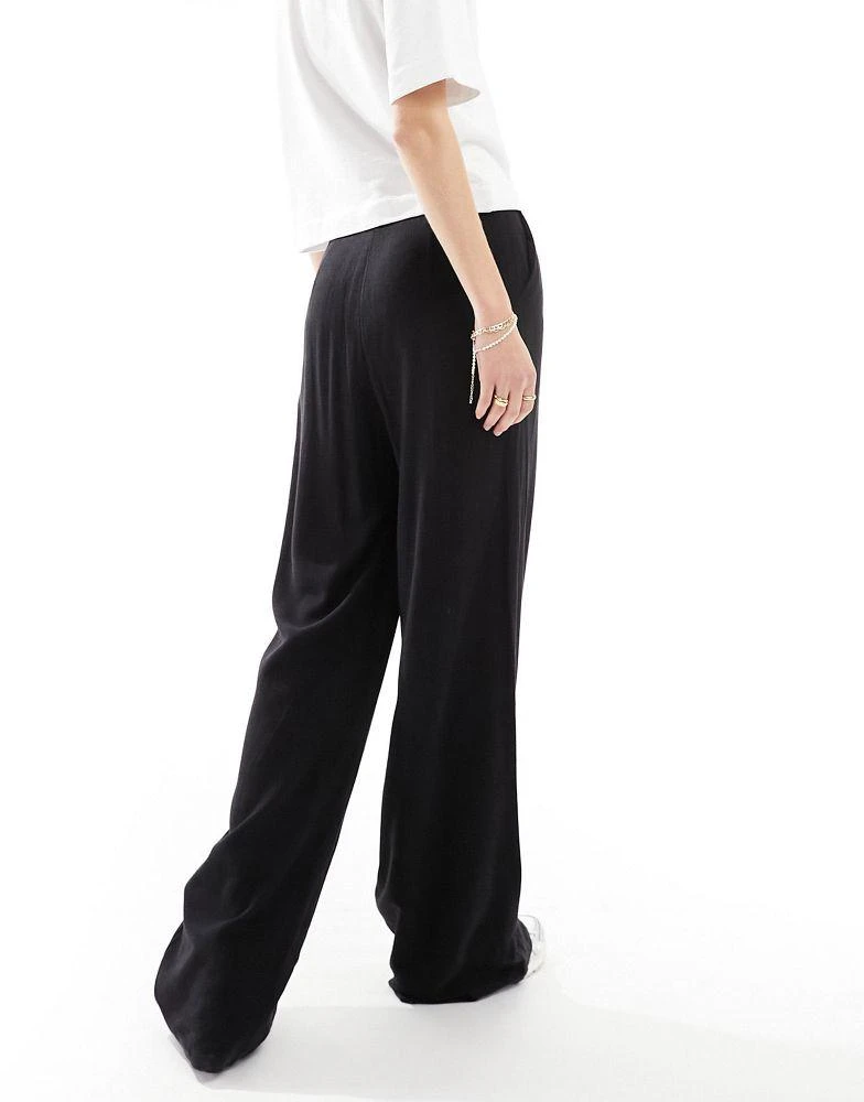 ASOS ASOS DESIGN Tall tailored high waist seam detail wide leg linen trousers in black 5