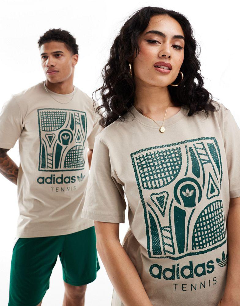 adidas Originals Tennis unisex graphic t shirt in beige